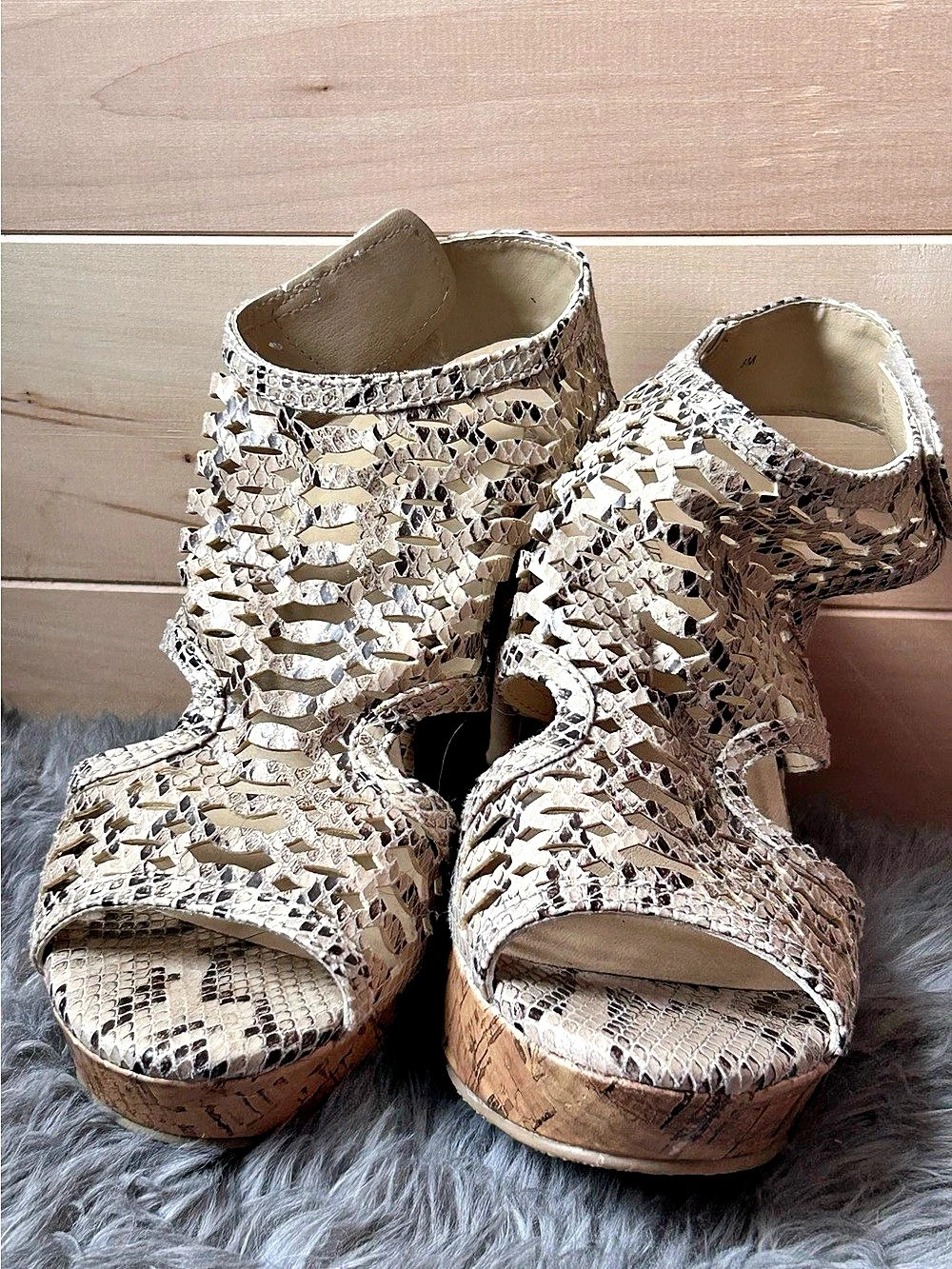 Maurices Snake Print Wedge Sandals in Brown & White